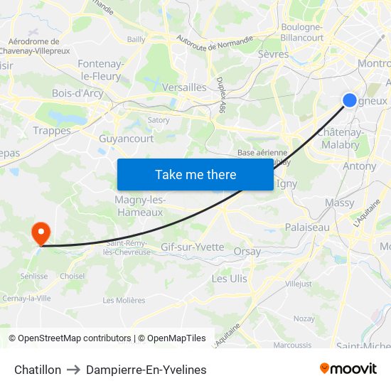 Chatillon to Dampierre-En-Yvelines map