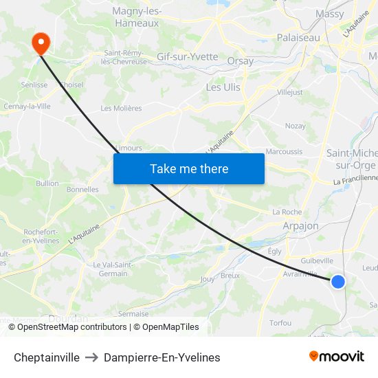 Cheptainville to Dampierre-En-Yvelines map