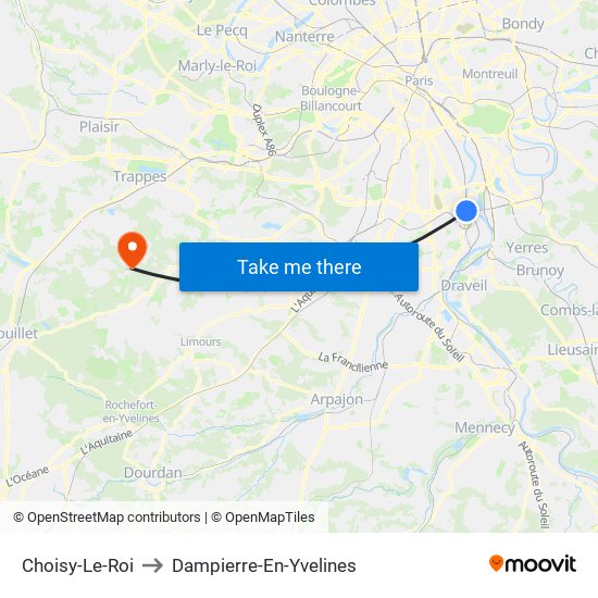 Choisy-Le-Roi to Dampierre-En-Yvelines map