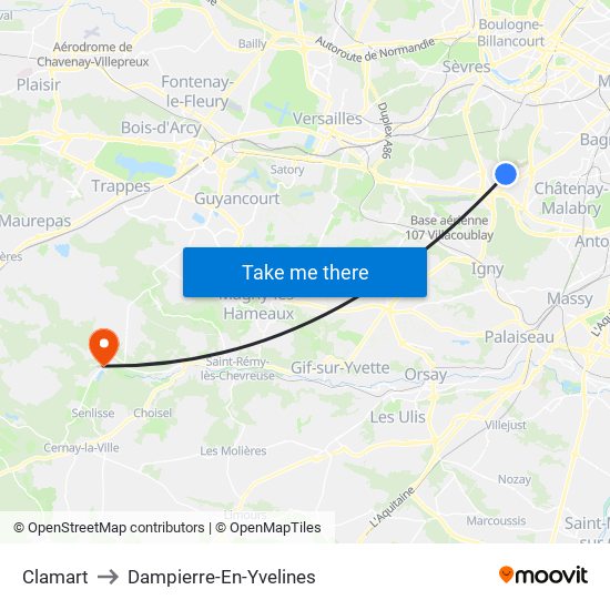Clamart to Dampierre-En-Yvelines map