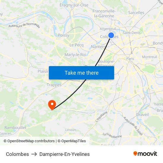 Colombes to Dampierre-En-Yvelines map