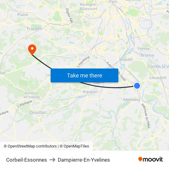 Corbeil-Essonnes to Dampierre-En-Yvelines map