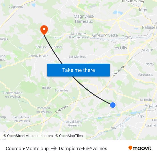 Courson-Monteloup to Dampierre-En-Yvelines map