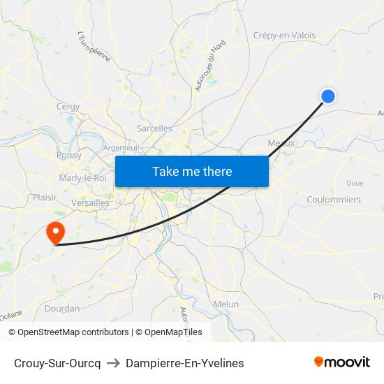 Crouy-Sur-Ourcq to Dampierre-En-Yvelines map