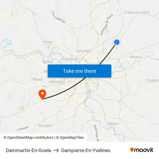 Dammartin-En-Goele to Dampierre-En-Yvelines map