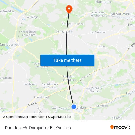 Dourdan to Dampierre-En-Yvelines map