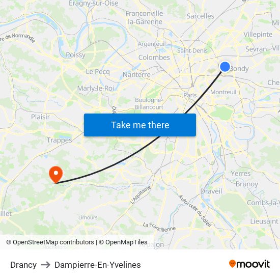 Drancy to Dampierre-En-Yvelines map