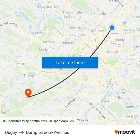 Dugny to Dampierre-En-Yvelines map