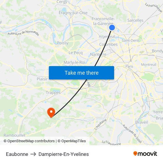 Eaubonne to Dampierre-En-Yvelines map