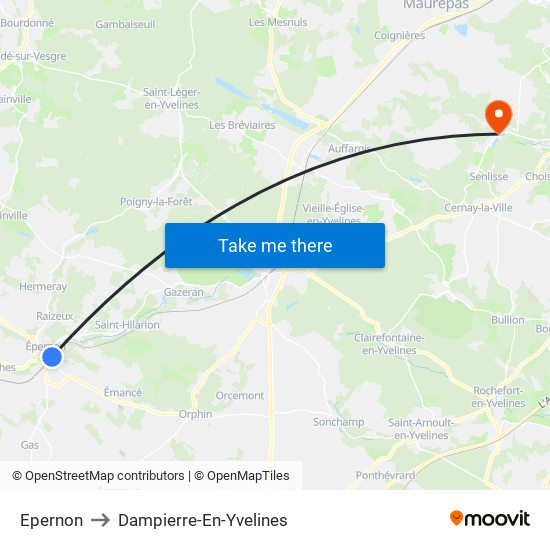 Epernon to Dampierre-En-Yvelines map