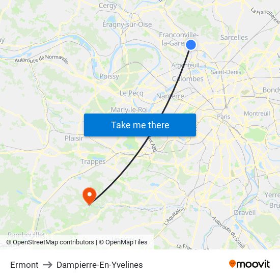 Ermont to Dampierre-En-Yvelines map