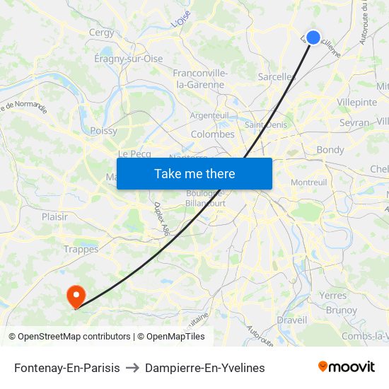 Fontenay-En-Parisis to Dampierre-En-Yvelines map