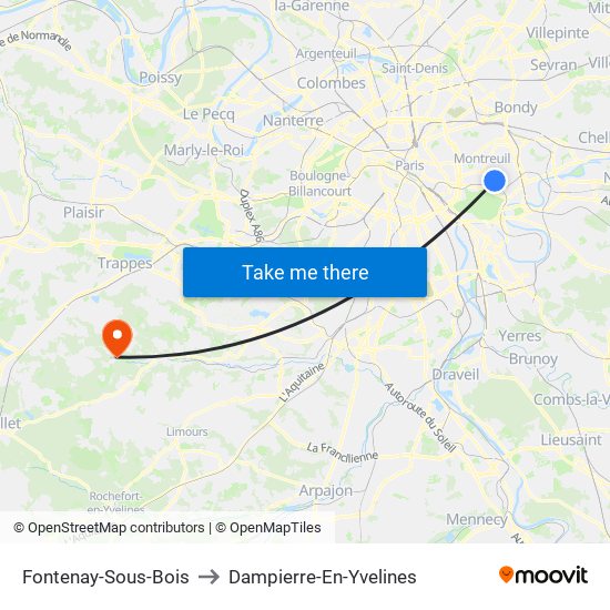 Fontenay-Sous-Bois to Dampierre-En-Yvelines map