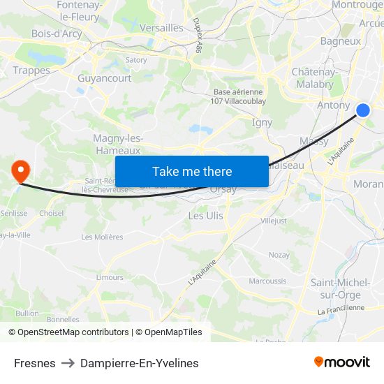Fresnes to Dampierre-En-Yvelines map