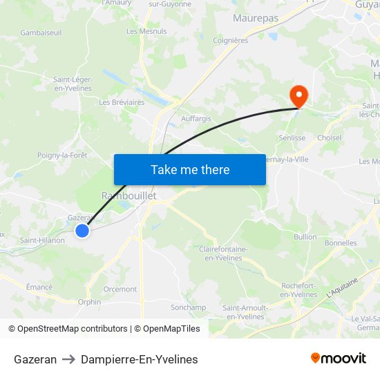 Gazeran to Dampierre-En-Yvelines map
