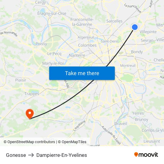 Gonesse to Dampierre-En-Yvelines map