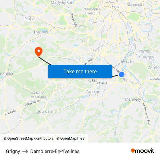 Grigny to Dampierre-En-Yvelines map