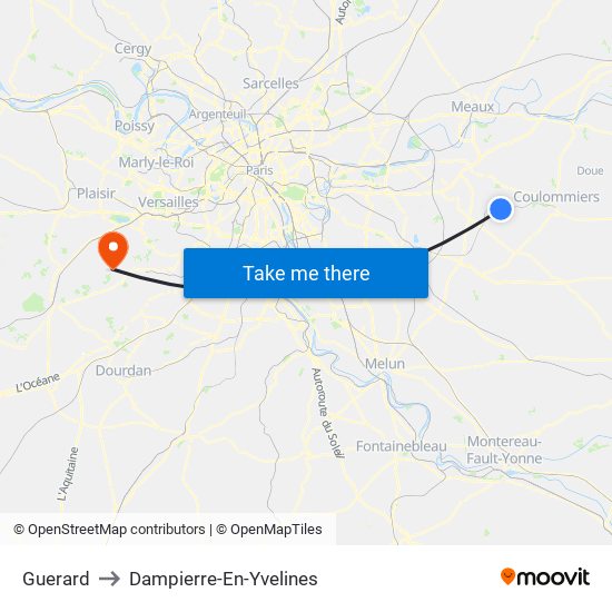 Guerard to Dampierre-En-Yvelines map