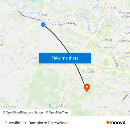 Guerville to Dampierre-En-Yvelines map