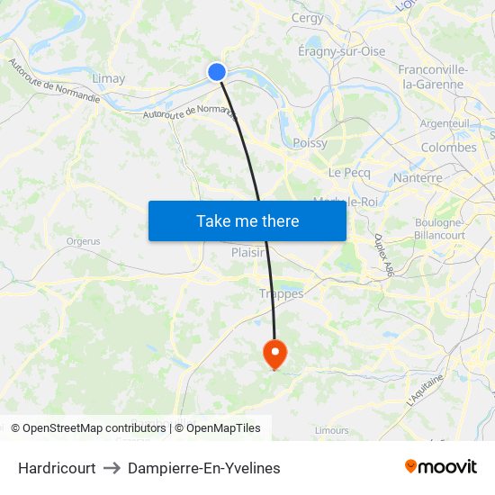Hardricourt to Dampierre-En-Yvelines map