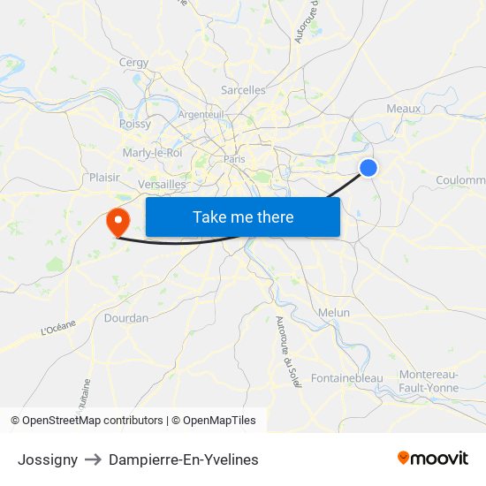 Jossigny to Dampierre-En-Yvelines map
