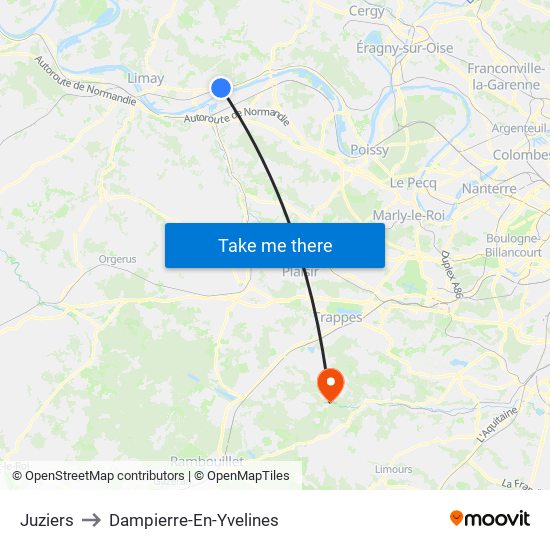 Juziers to Dampierre-En-Yvelines map