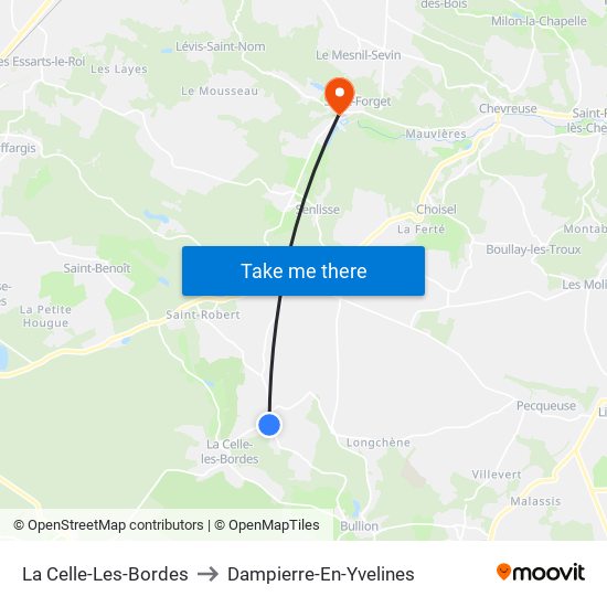 La Celle-Les-Bordes to Dampierre-En-Yvelines map