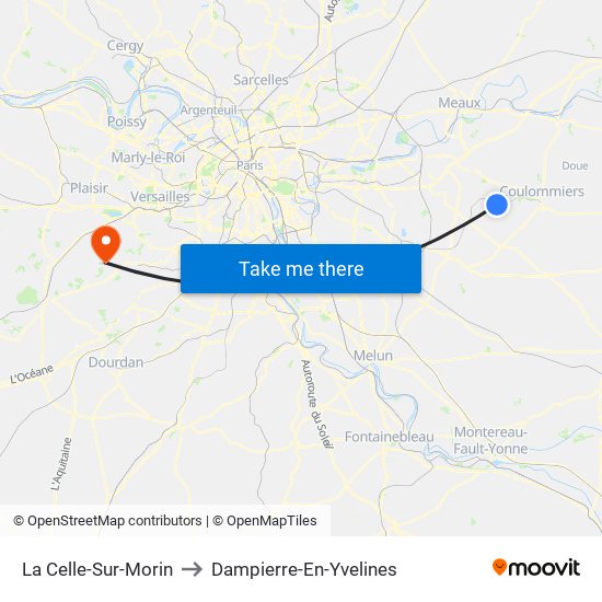 La Celle-Sur-Morin to Dampierre-En-Yvelines map
