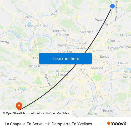 La Chapelle-En-Serval to Dampierre-En-Yvelines map