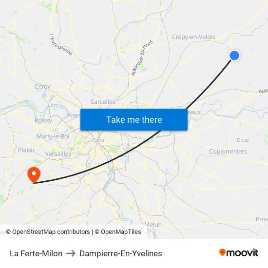 La Ferte-Milon to Dampierre-En-Yvelines map