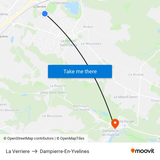 La Verriere to Dampierre-En-Yvelines map