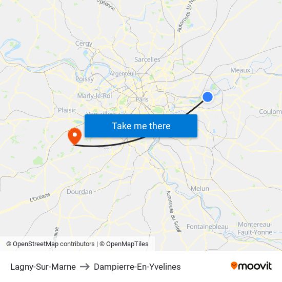 Lagny-Sur-Marne to Dampierre-En-Yvelines map