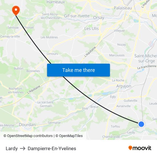 Lardy to Dampierre-En-Yvelines map