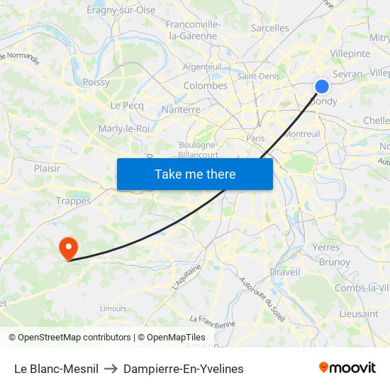 Le Blanc-Mesnil to Dampierre-En-Yvelines map