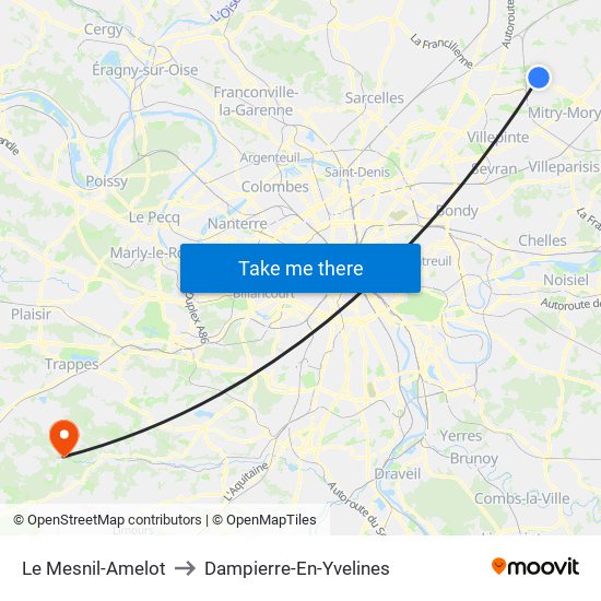 Le Mesnil-Amelot to Dampierre-En-Yvelines map