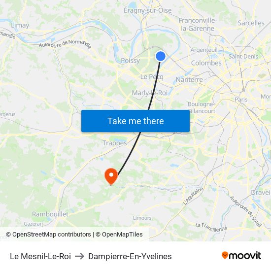 Le Mesnil-Le-Roi to Dampierre-En-Yvelines map