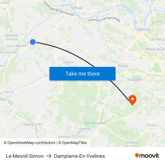 Le Mesnil-Simon to Dampierre-En-Yvelines map