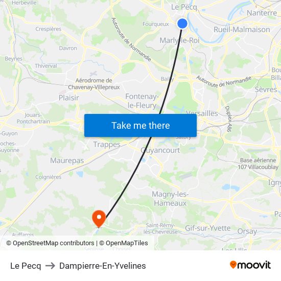 Le Pecq to Dampierre-En-Yvelines map