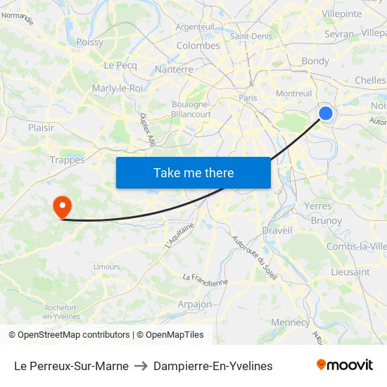Le Perreux-Sur-Marne to Dampierre-En-Yvelines map