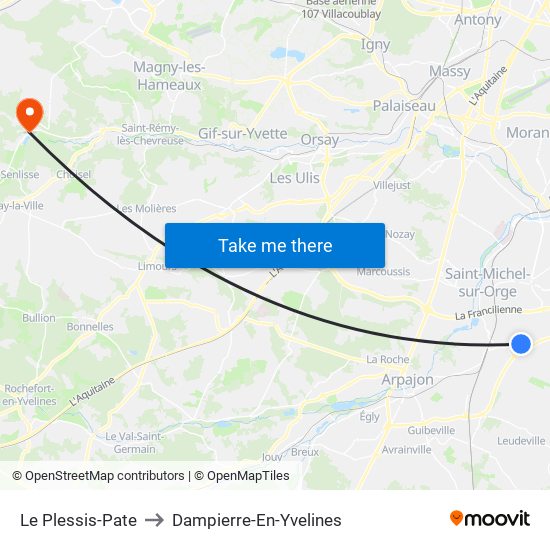 Le Plessis-Pate to Dampierre-En-Yvelines map