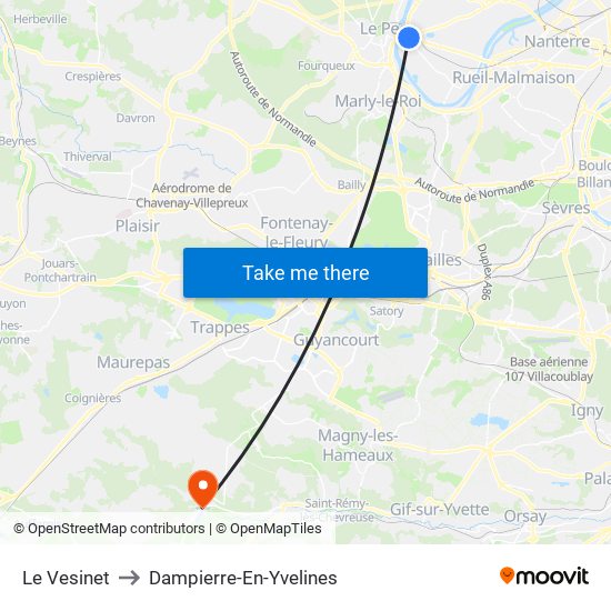 Le Vesinet to Dampierre-En-Yvelines map