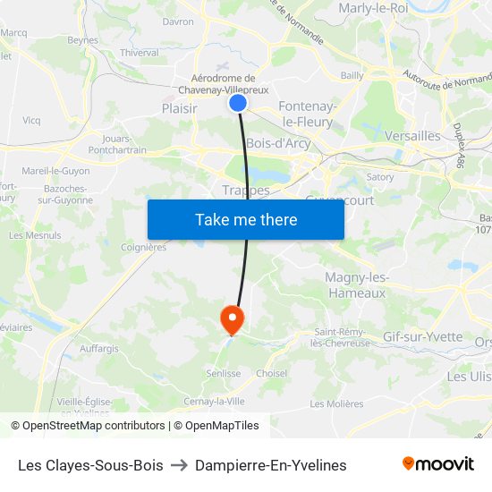 Les Clayes-Sous-Bois to Dampierre-En-Yvelines map