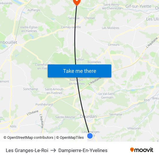 Les Granges-Le-Roi to Dampierre-En-Yvelines map