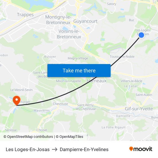 Les Loges-En-Josas to Dampierre-En-Yvelines map