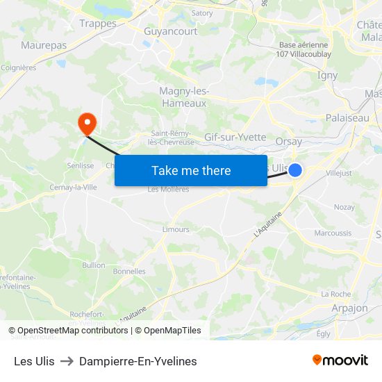 Les Ulis to Dampierre-En-Yvelines map