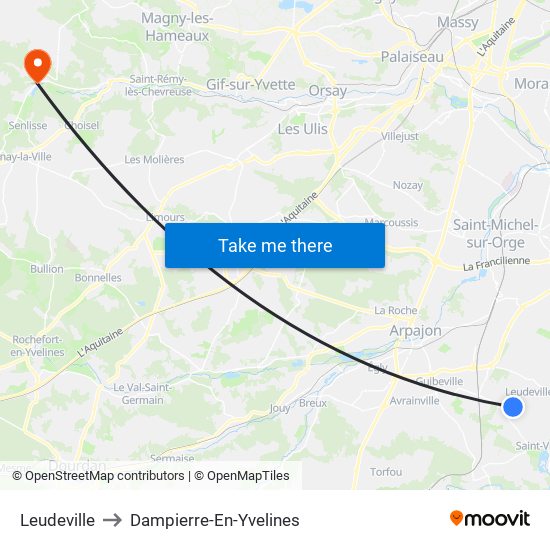 Leudeville to Dampierre-En-Yvelines map