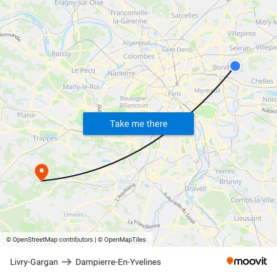 Livry-Gargan to Dampierre-En-Yvelines map