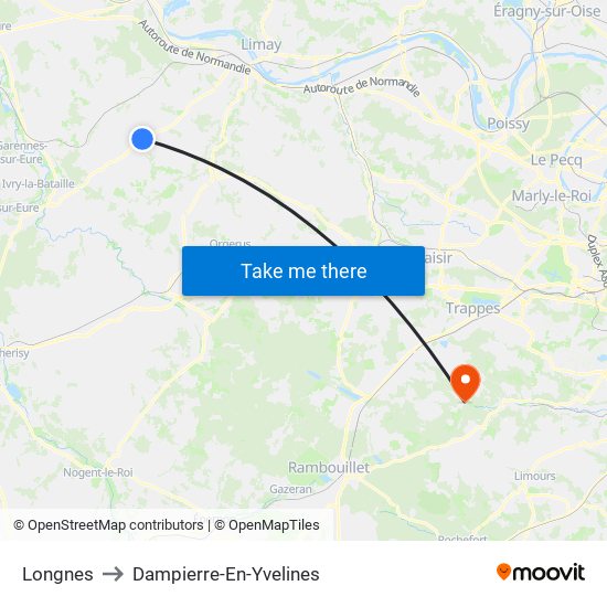 Longnes to Dampierre-En-Yvelines map