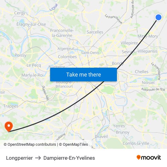 Longperrier to Dampierre-En-Yvelines map