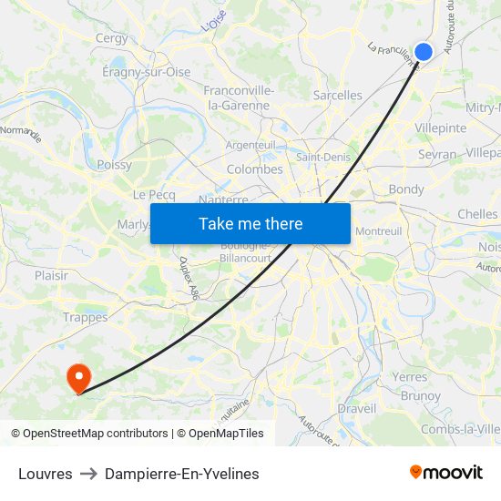 Louvres to Dampierre-En-Yvelines map